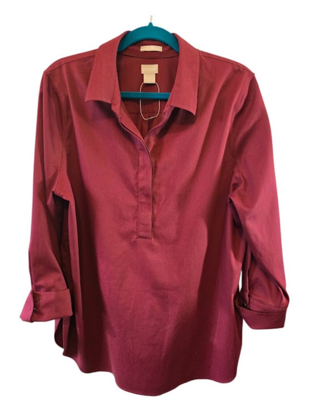 No iron chic stretch rust burnt orange tunic shirt Chico's 2.5 (Large-14) NWOT